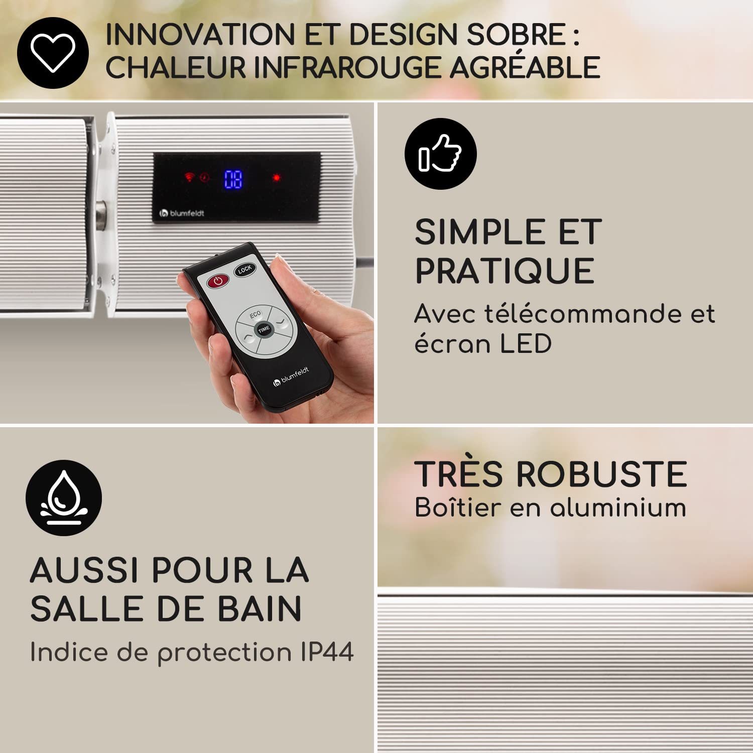 Klarstein Chauffage Electrique à Infrarouge, Chauffage de Jardin 2400W, Télécommande, Minuterie, Affichage LED, Chauffage Exterieur Terrasse pour Veranda, Chauffage d'Appoint Econome, Sans CO2