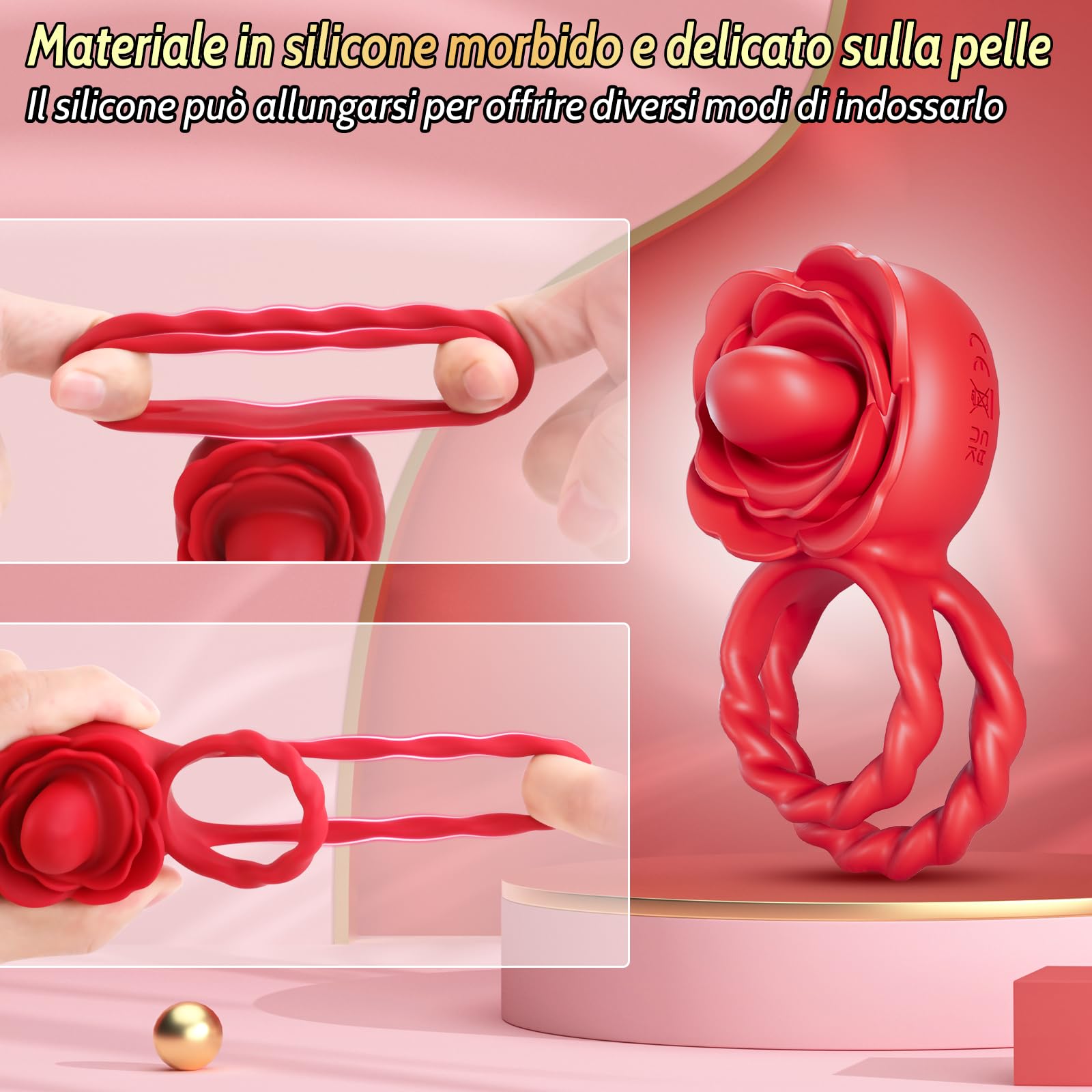 Anello Vibrante per Lei e Lui - Sexytoysys Uomo Anello Pene Stimolatore per Clitoride con 10 modalità di leccaggio e vibrazione Toys Sessuali per Donna Fiore Sexytoysys Coppia Cock Ring