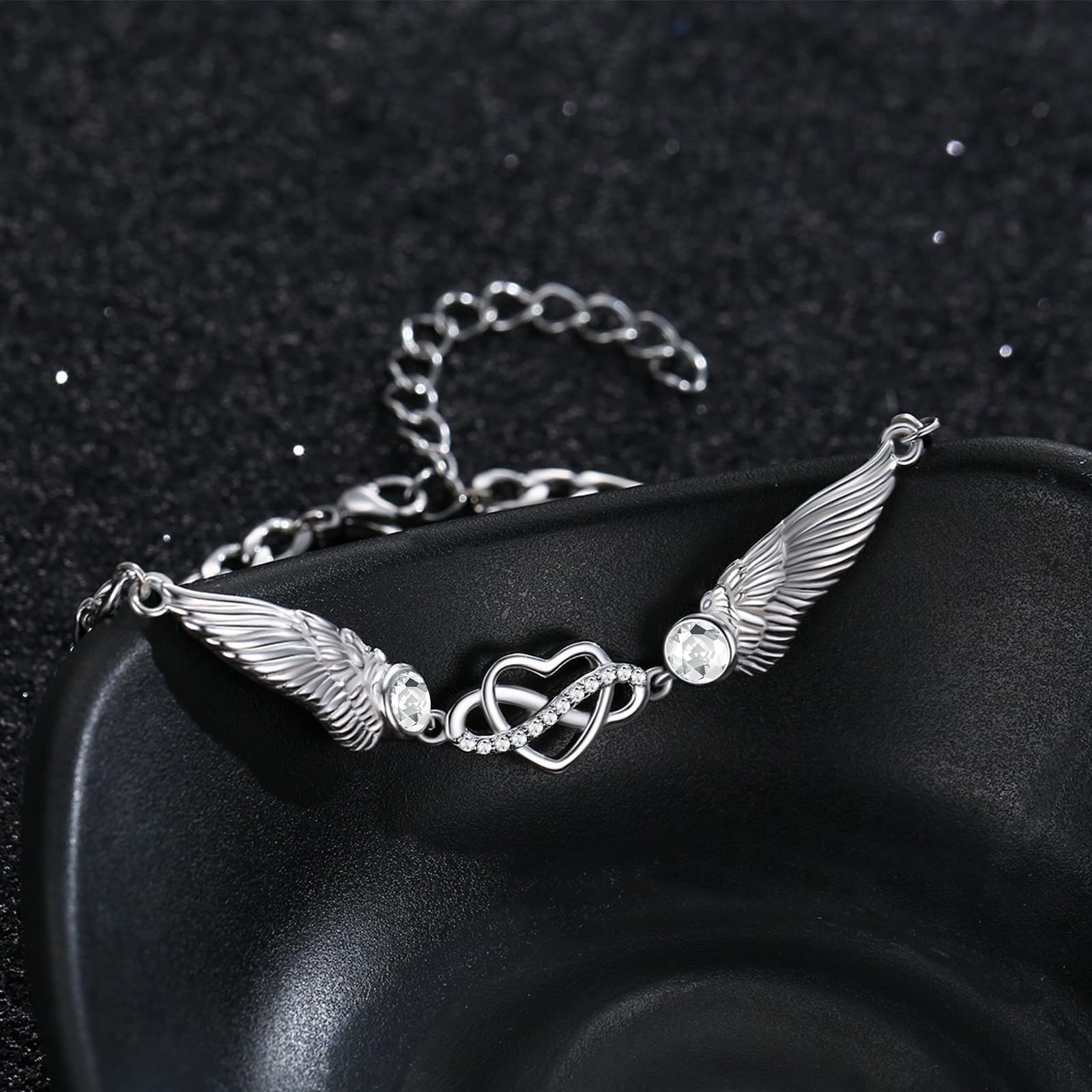 OHAYOO Unendlichkeitszeichen Armband Herz 925 Sterling Silber Engelsflügel Armband Geburtsstein Engel Flügel Herz Infinity Armbänder Schmuck Geschenke für Mädchen Frauen Frau