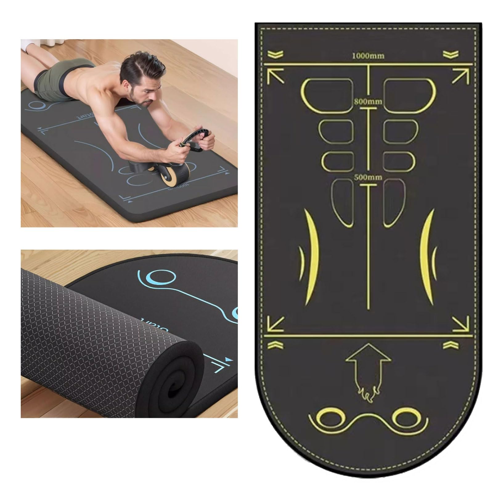 Exercise Equipment Mat for Ab Roller Wheel, Non-Slip Exercise Mat Extra Long Sound Insulation Knee Mat The Joints Protect For Abdominal Yoga Floor Workouts