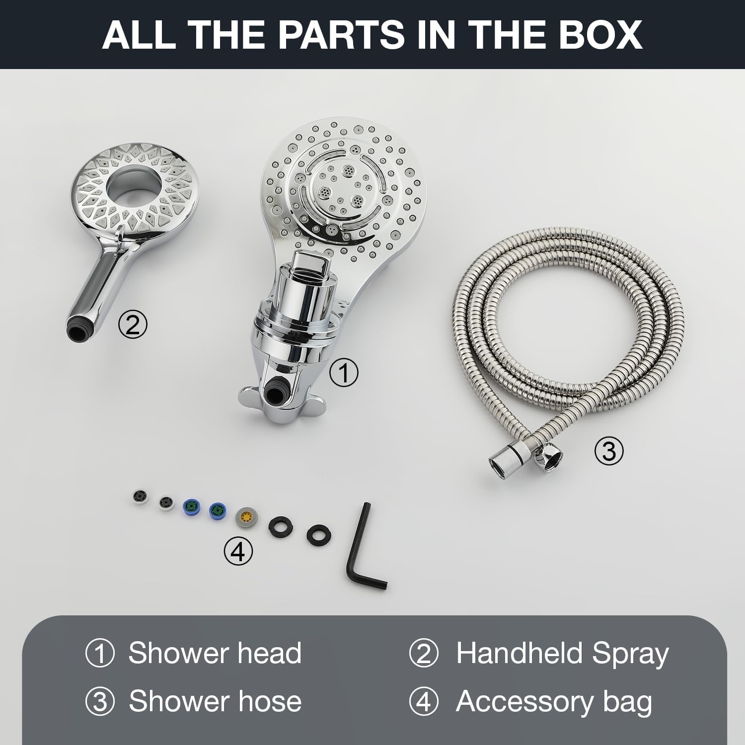 High Pressure Rain Shower Head with Handheld Spray Combo Fixed Showerhead Dual Shower Head Set 10 Sprays Detachable Hand Held Showerheads Built-in Magnetic System Chrome Polished