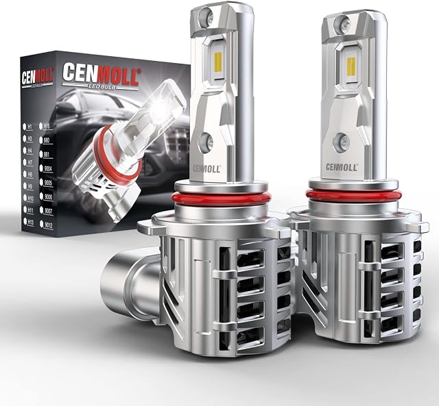 CENMOLL HB3 Led Headlight Bulb, 90W 18000LM 500% Brightness 360 Degree Adjustable Beam Angle 9005 HB3 Headlight Bulb Canbus Error Free 6500K Cool White Mini Size All-in-one Wireless Design, Pack of 2