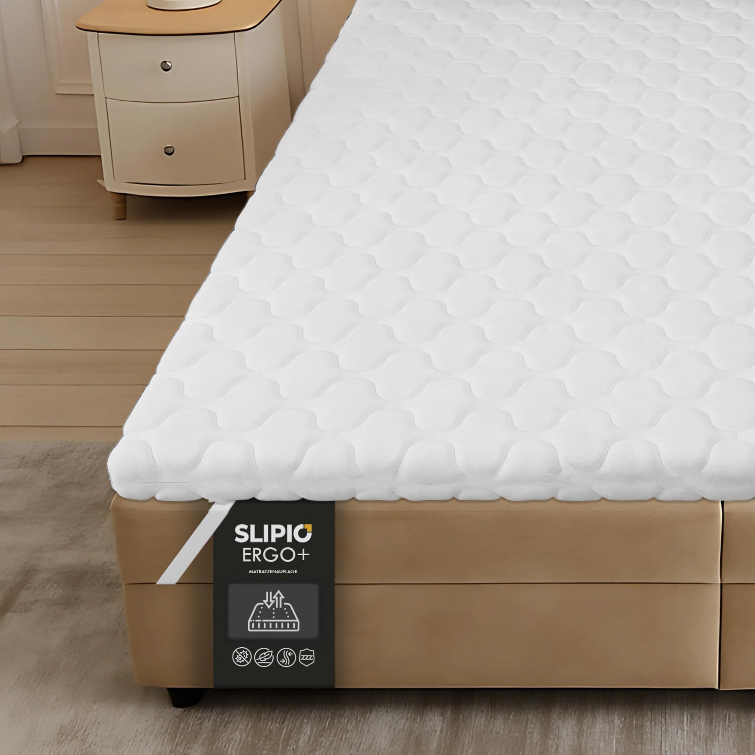 SLIPIO Matratzentopper 140x200 cm | 5 cm Höhe | Ergo+ orthopädischer Komfortschaum | Waschbar & Hypoallergen | Mattress Topper 140x200