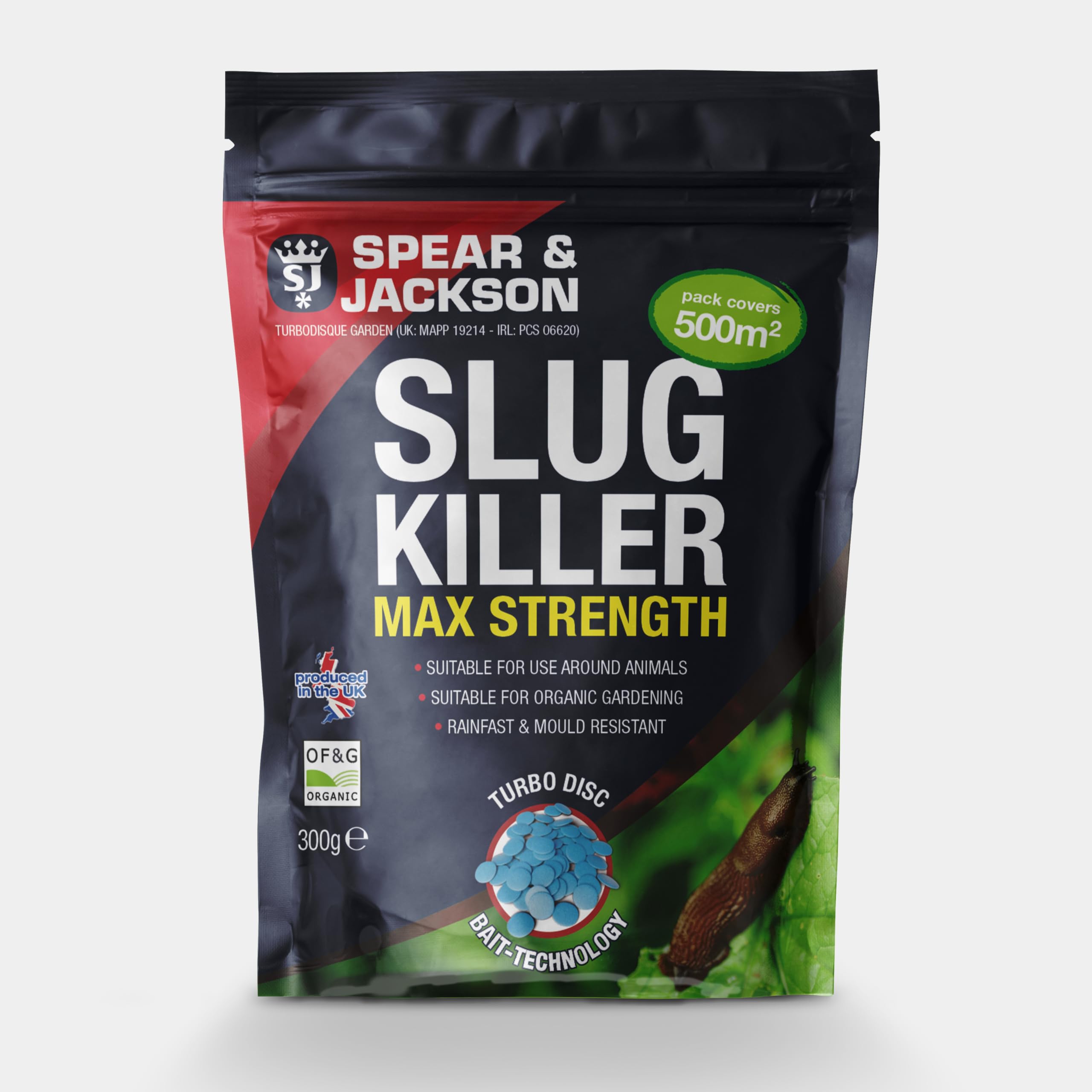 Spear & Jackson Slug Killer Lentils, 300g, High-Strength Formula, 500m² Coverage, Turbo Disc Bait Technology