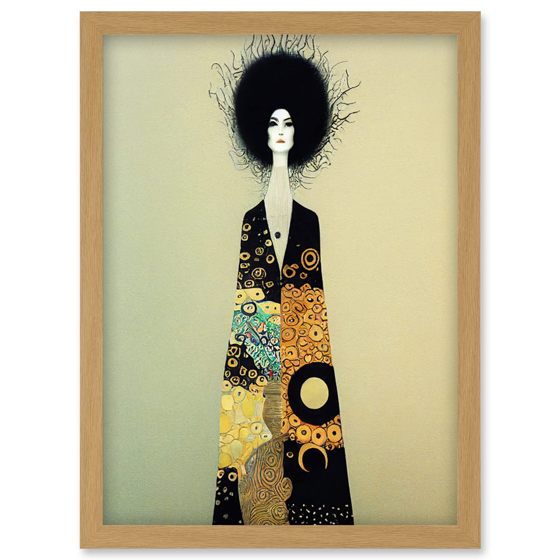 Wee Blue Coo Portrait of Beautiful Woman Gustav Klimt Style Dress Artwork Framed Wall Art Print A4