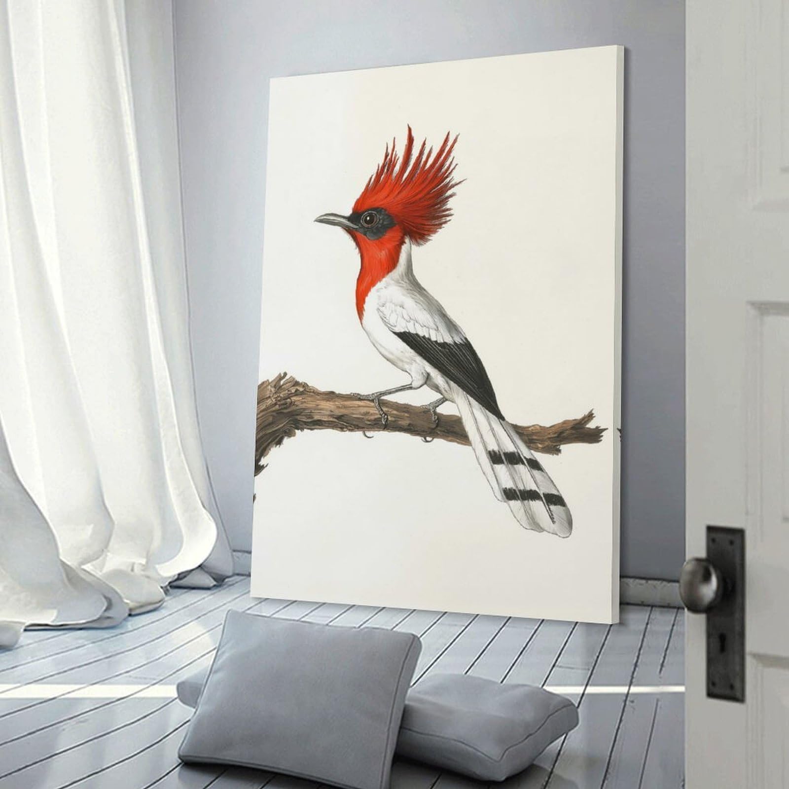 Junmoney Frame-Style-12 Wall Picture Print Red-Crested Bird Illustration, 20X30inch(50X75cm), For Contemporary Homes, Apartments Or Offices, Decorative Canvas Decor For Home Updates