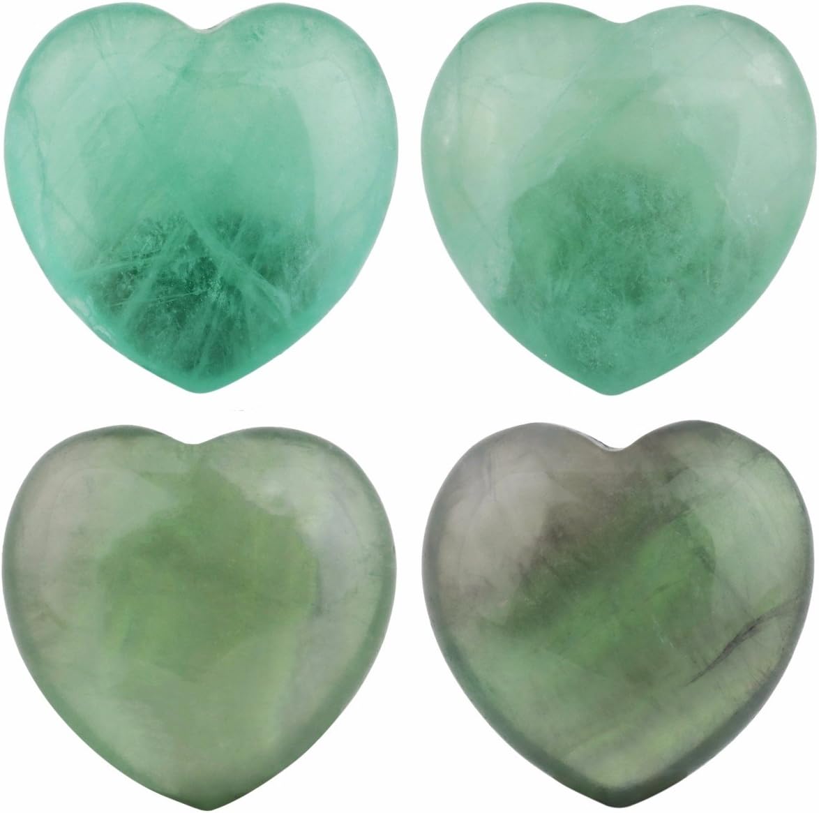 Shanxing Set of 4 25mm Natural Green Fluorite Mini Heart Crystal Stones