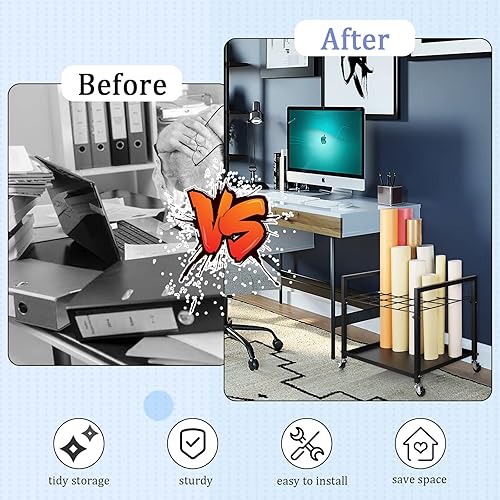 Miniatura 4 de Cathyeen Blueprint - Estante de almacenamiento para planos, carrito de almacenamiento de planos de metal con ruedas, 20 ranuras, soporte para