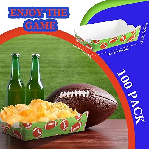 Miniatura 3 de 100 bandejas de papel de fútbol para alimentos, bandejas para nachos, cuencos de papel de fútbol para fiestas, suministros de fiesta de fútbol,