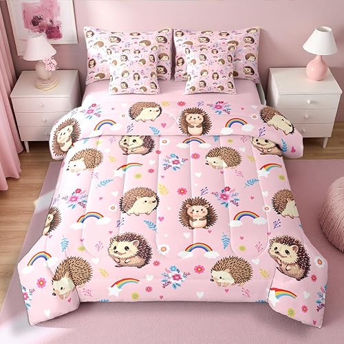 Erosebridal Funny Hedgehog Full Comforter Set with Sheets 7 Piece Colorful Branc