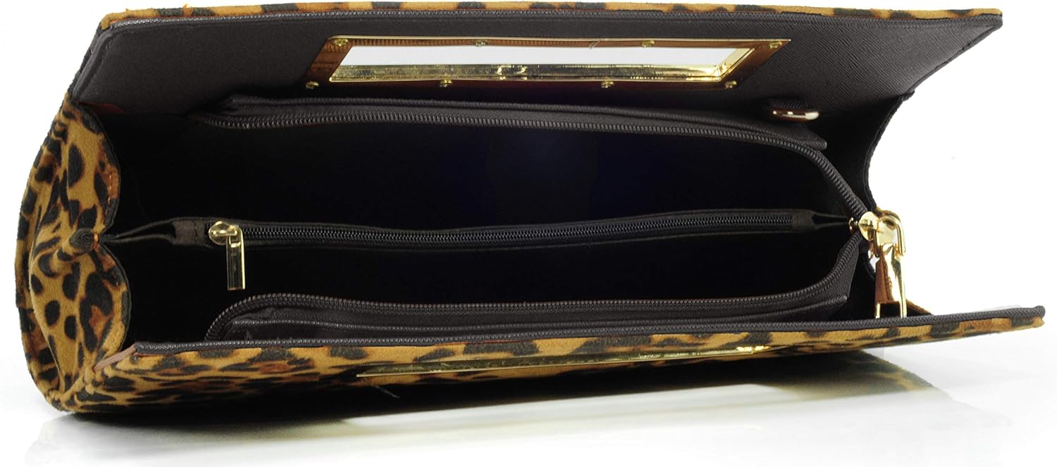 HOXIS Leopard Print Metal Grip Cut it out Clutch with Chain Shoulder Strap Womens Handbag - Image 4