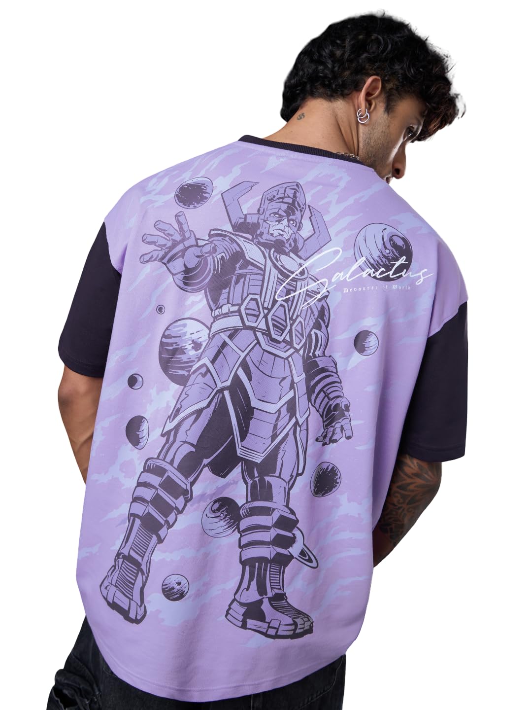 the souled store Fantastic Four: Galactus Men and Boys Short Sleeves Round Neck Purple Graphic Printed Cotton Breathable Lightweight All-Season Oversized T-Shirt-picture-10