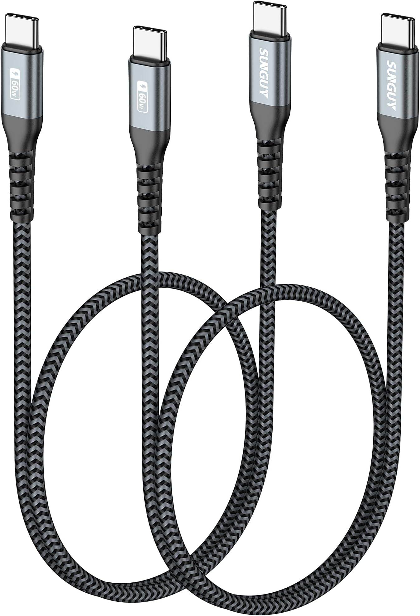 SUNGUY USB C to USB C 1.5FT [2Pack], USB C Cable 60W PD Fast Charge Type C Charger Cord Compatible for iPhone 17/16/15 Series, Samsung Galaxy S23/24 Ultra, MacBook Air/Pro, iPad Pro/Air -Grey