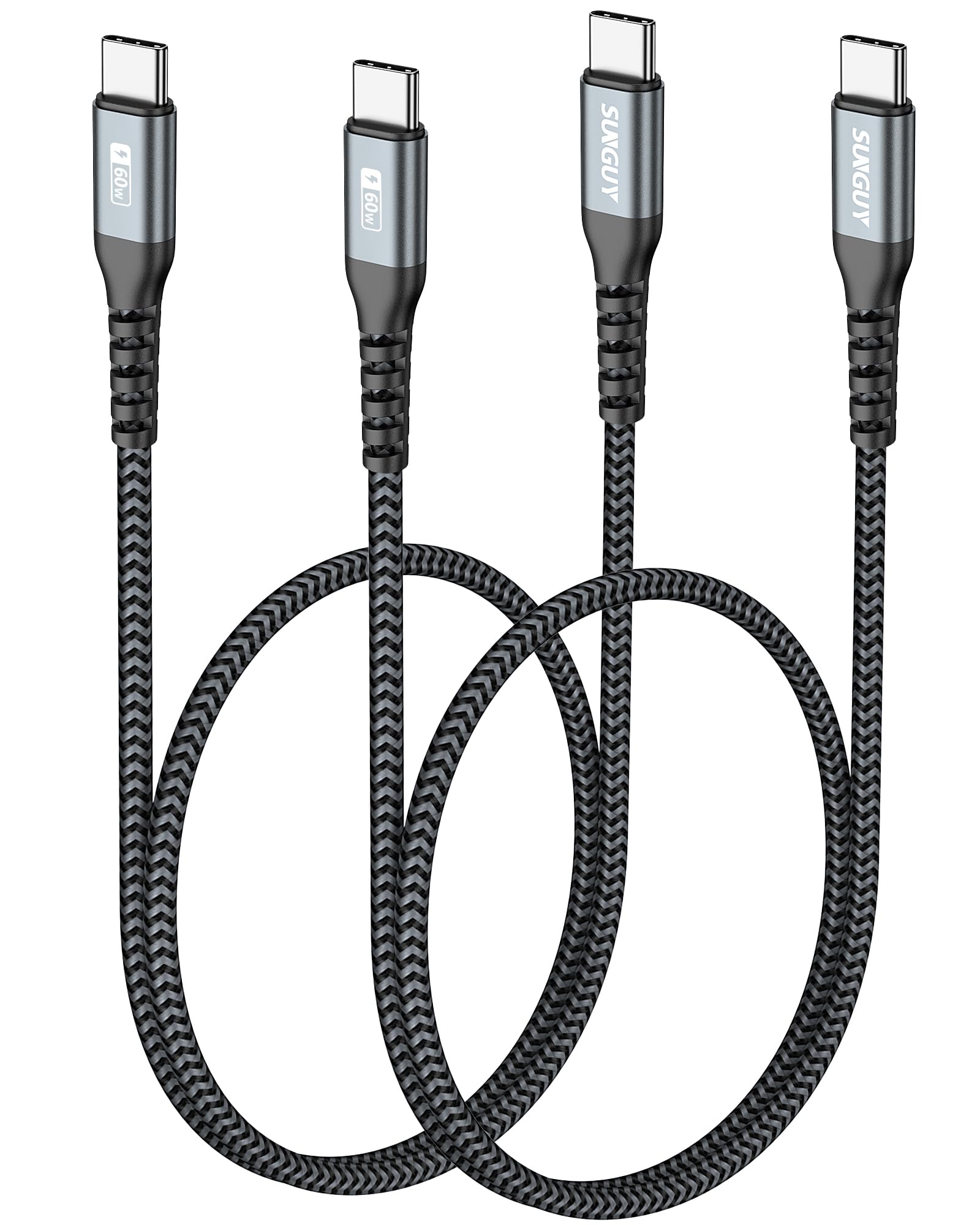 SUNGUY USB Type C ケーブル 0.5M 【2本組】 PD対応 60W 急速充電 USB C to USB C 短い Type C to C ケーブル USB2.0データ転送 iPhone17/16/15シリーズ、Galaxy S25/S24、iPad Pro/iPad air/MacBook Air/MacBook Proなどのタイプｃ機種に対応 50cm グレー