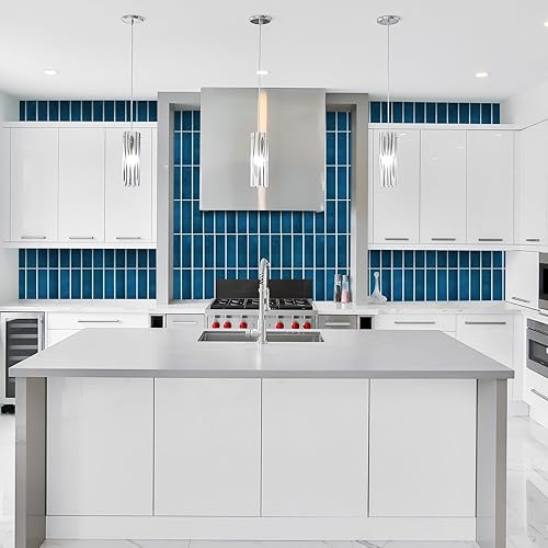 Miniatura 9 de Azulejos para despegar y pegar, diseño azul pálido más grueso, autoadhesivo, 12 x 12 pulgadas, azulejos grandes de primera calidad, para despegar y