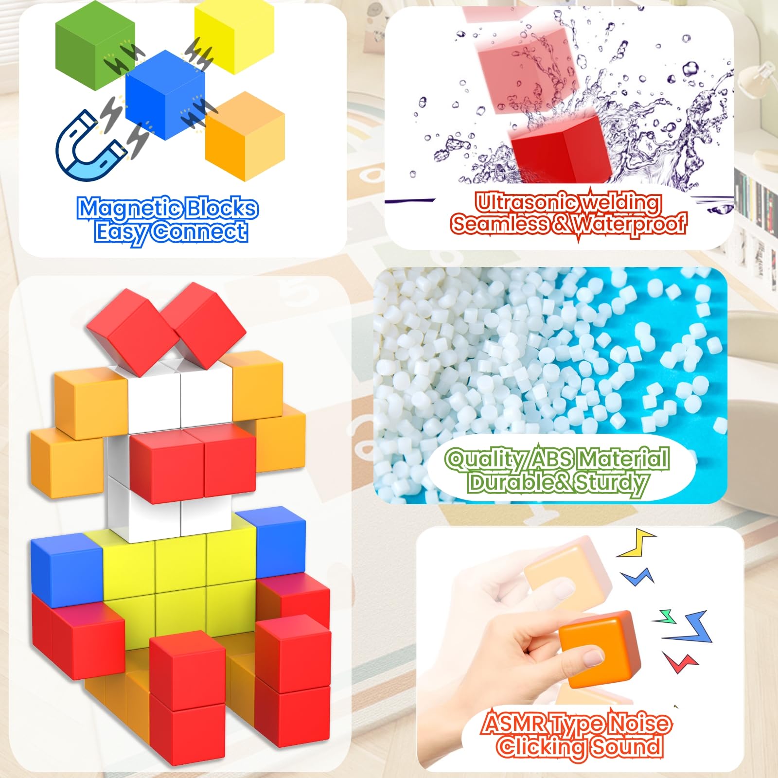 ASOK 66PCS Magnetic Blocks 1.18“ Large Building Cubes Toys with Sticker for Kid 3 4 5 6 7 8+ Years Old Boys Girls STEM Educational Math Manipulatives Sensory Toys - Image 3