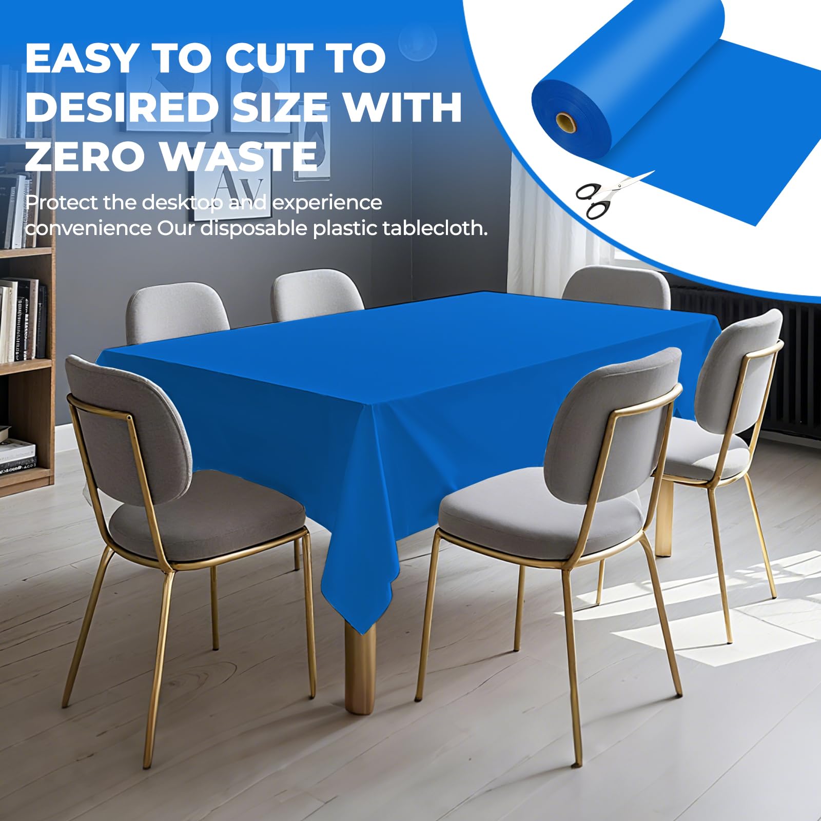 Rollo de mantel de plástico desechable de alta calidad de 54 x 300 pies, para todo tipo de mesas de forma, picnic, fiesta, banquete, cumpleaños, bodas (azul, 54 x 300 pies)