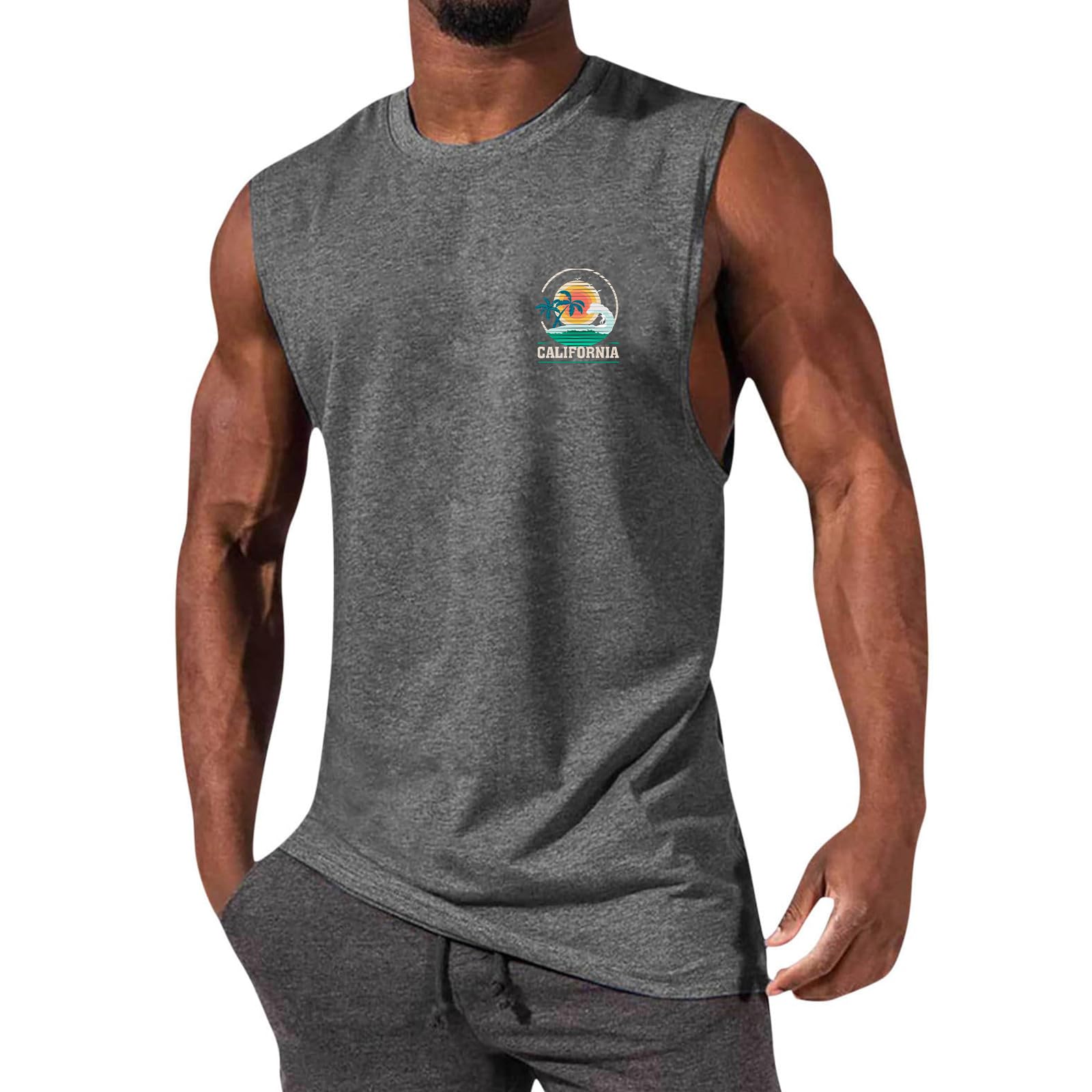 Glsayzu Men's Gray Casual Tank Tops Summer Beach Sleeveless Shirt Muscle Tee Basic T-Shirts Loose Fit (,M)