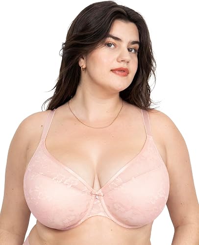 Curvy Couture Women's Lace Plunge T-Shirt Bra Blushing Rose