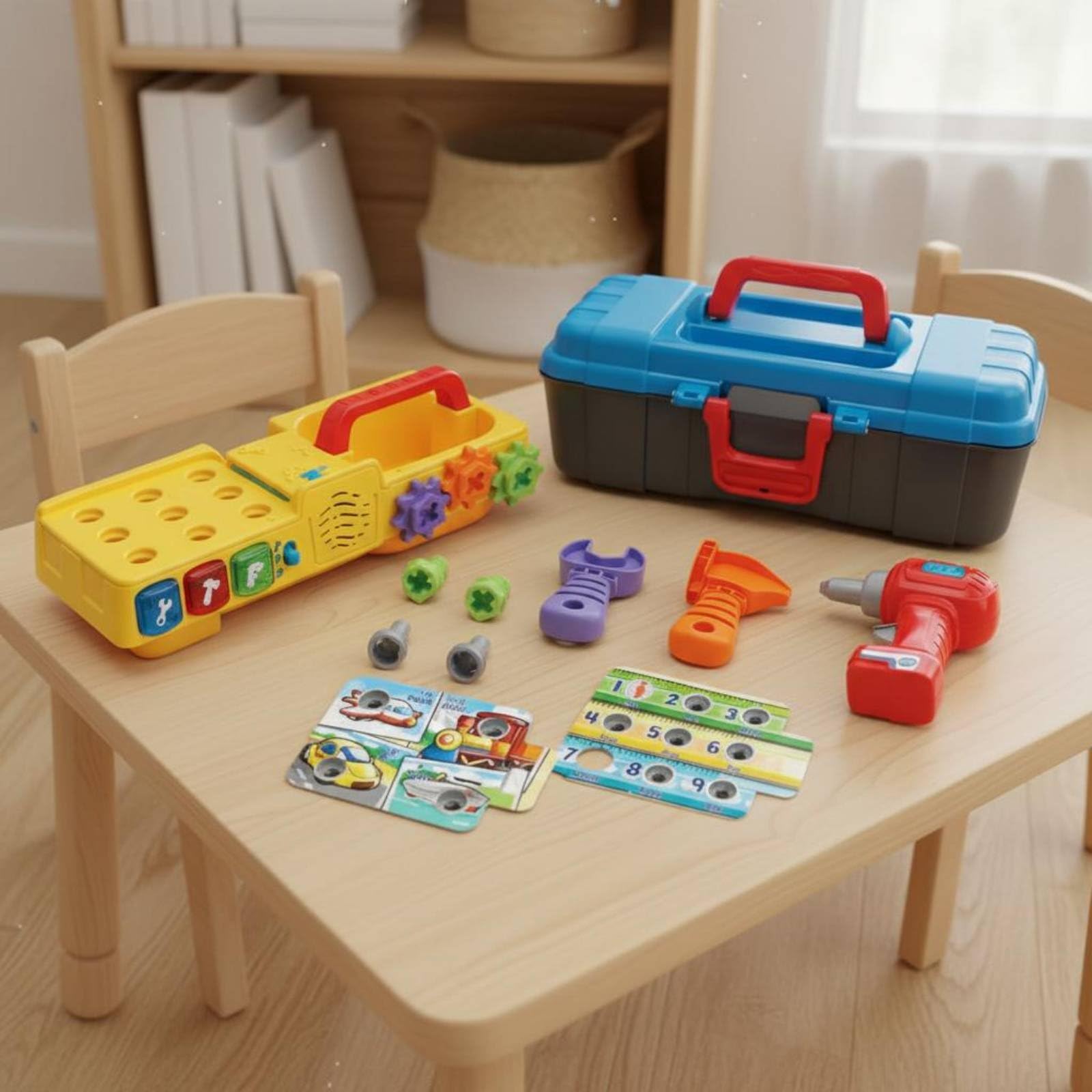 Interaktiver Lernwerkzeugkasten Rollenspiel Kinderwerkzeugkoffer 3 Lernmodi Kinderwerkzeug-Set für Kleinkinder
