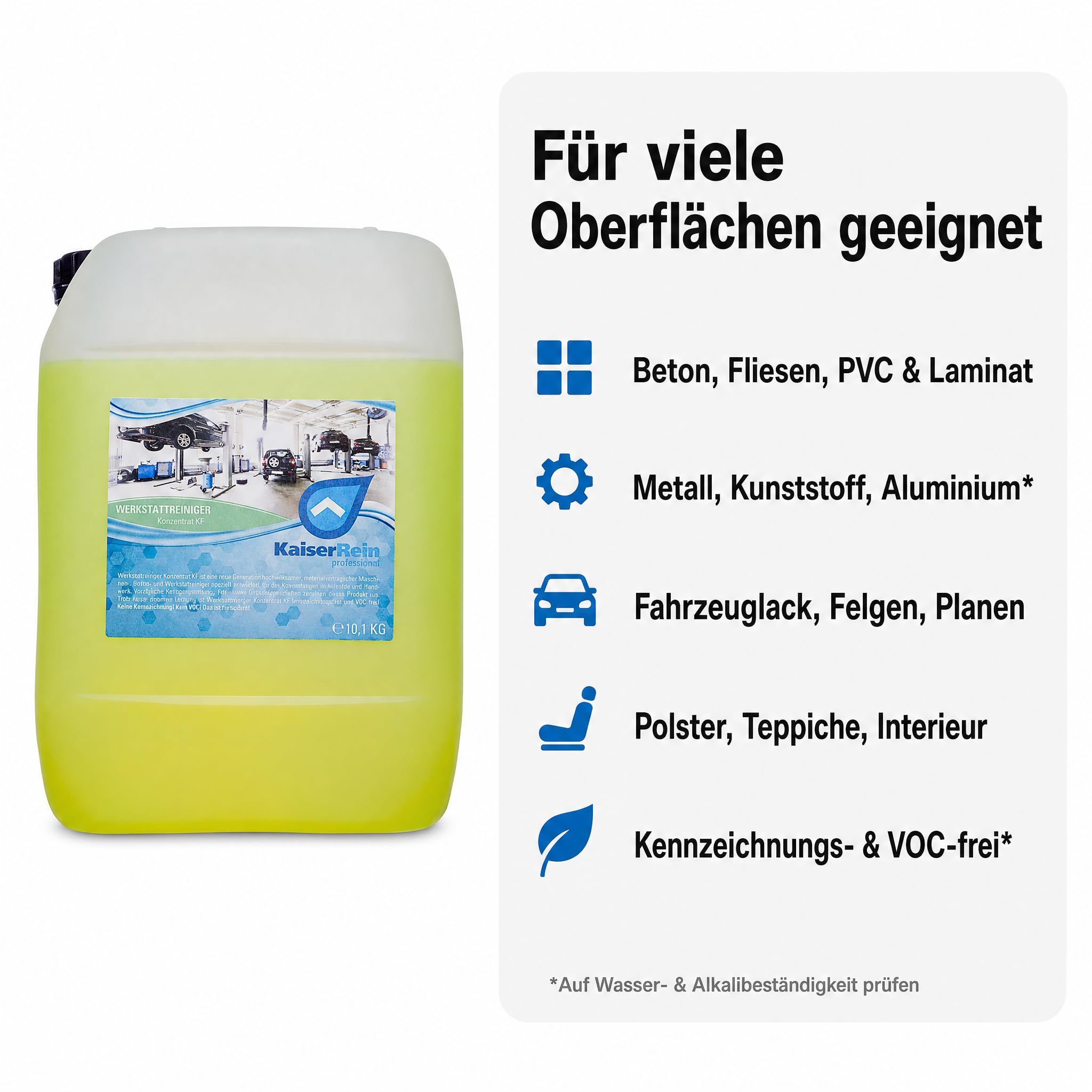 KaiserRein Werkstattreiniger Konzentrat 10 l, Industriereiniger für Boden, Maschinen und Fahrzeuge, universal einsetzbarer Maschinenreiniger/Kaltreiniger, kennzeichnungsfrei & VOC-frei Made in Germany