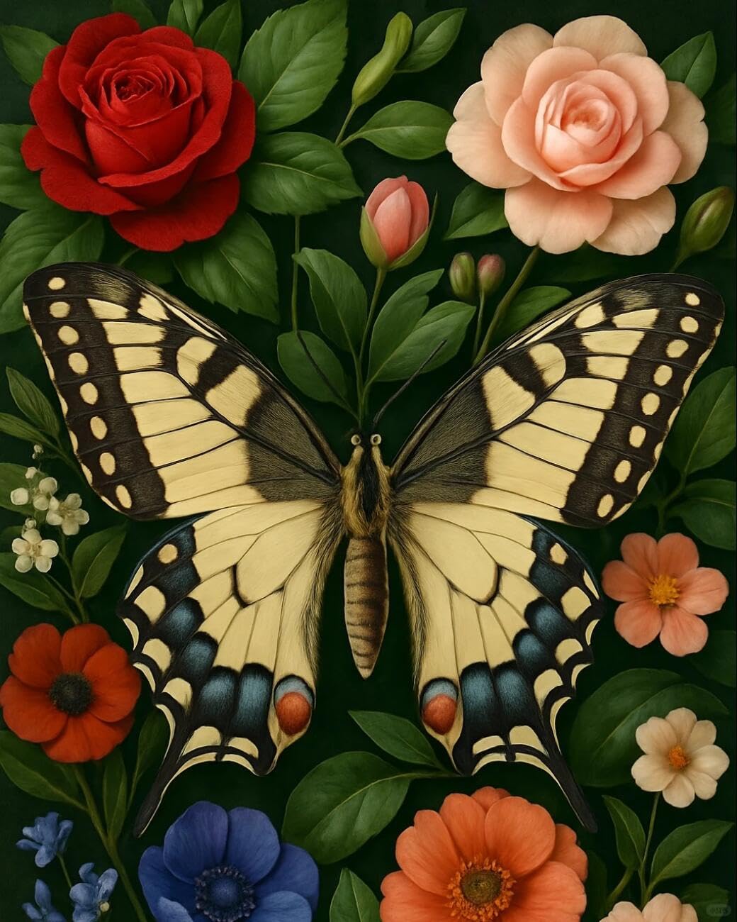 RKFLGEW 14CT Stamped Cross Stitch Kit Butterflies and Flowers Embroidery Kit for Beginners Adult DIY Cross Stitches Needlepoint Set Home Decoration 40x50cm