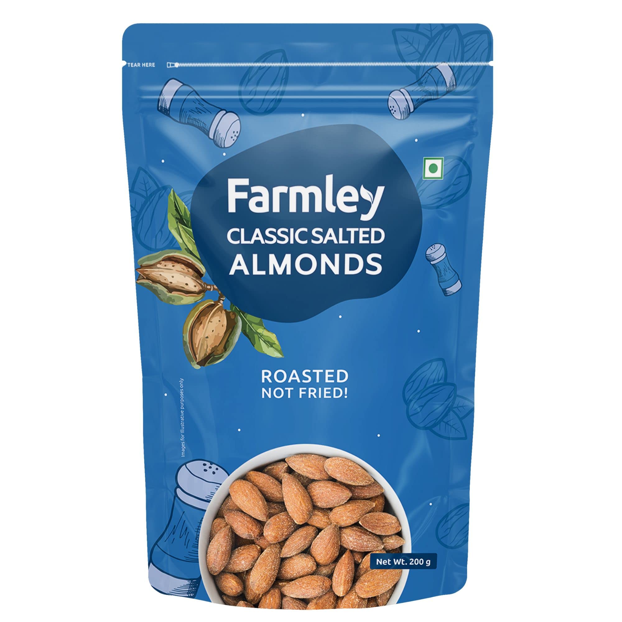 Farmley Classic Salted Roasted Almonds (Badam) 200 g I Roasted Not Fried Nuts I Delicious and Crunchy Snack - Pack of 5 | Healthy Snacks (B0C6MN7RZW) Amazon Price History, Amazon Price Tracker