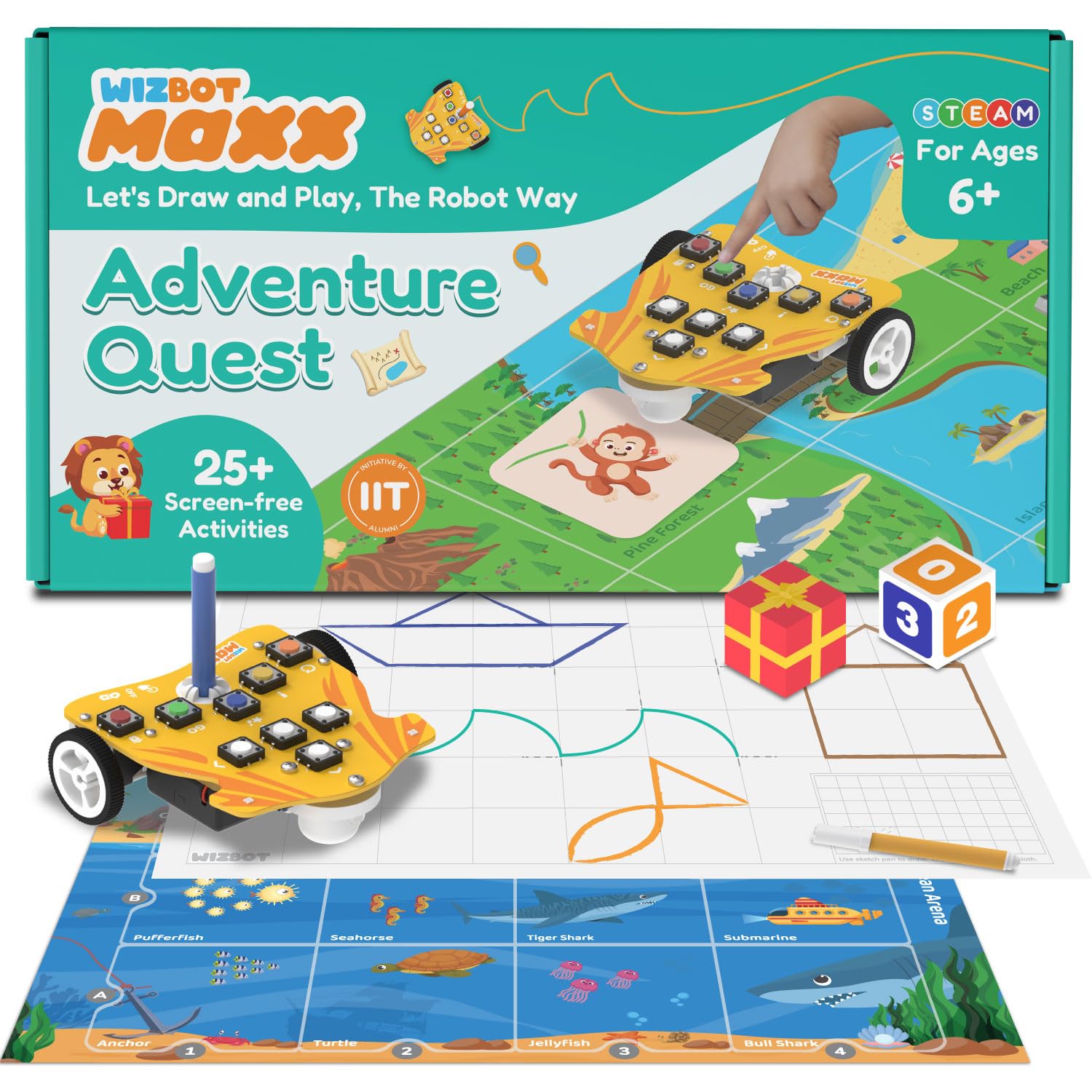 Wizbot Maxx Adventure Quest Screen-Free Robot Toy Kit for Kids Age 6+ | Play Games & Draw with Robot | 25+ Screen-Free Activities | Birthday Gift for Boys and Girls 6-7 Years