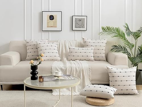 Miniatura 4 de Wracra Juego de 2 fundas de almohada decorativas estilo bohemio de 20 x 20 pulgadas, funda de almohada moderna de lino de granja para sofá, cama y