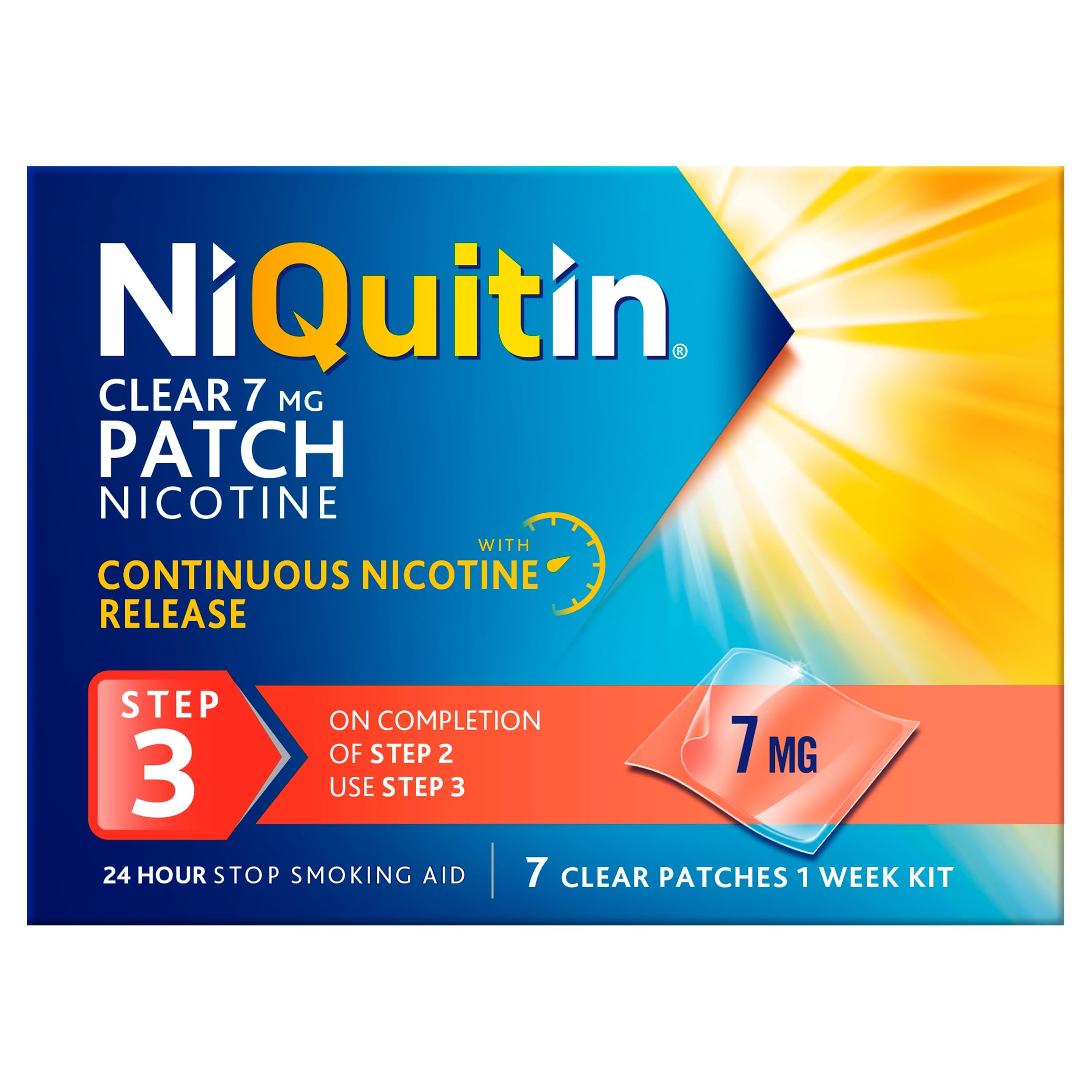 NiQuitin 7mg Nicotine Patches (Step 3-7 Clear Patches) - 24 Hour Craving Control - 1 Week Treatment Patches to Quit Or Reduce - Discreet Transparent Stop Smoking & Vaping Aids