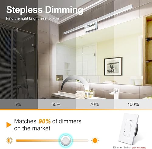 Miniatura 3 de VOLISUN Moderna lámpara de tocador cromada sobre espejo  Regulable 5CCT LED Fixture, 39.4 pulgadas, 24W  Certificado ETL