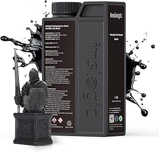 Inslogic Flexible 70A Resin 3D Printer Resin, 1KG 3D Printing Resin for Printing Soft and Flexible Items, Bendable and Not Brittle, Fast Curing 405nm UV Photopolymer Resin, 1KG Black