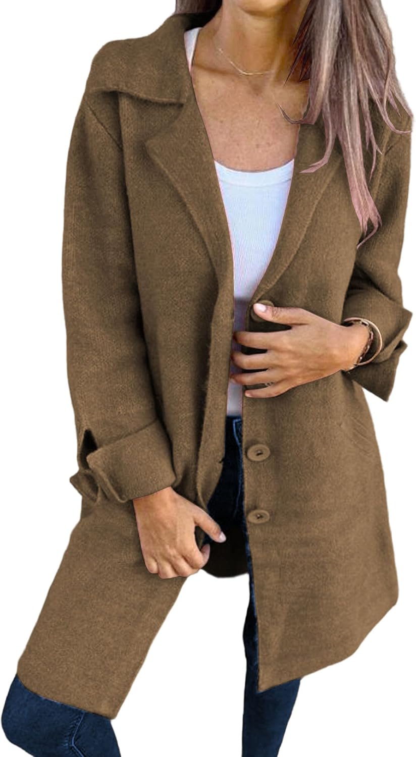 Women's Winter Pea Coat Single Breasted Stand Collar Warm Casual Trench Coat Trench Peacoat Jacket Overcoat Outwear