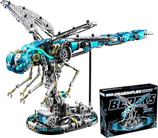 Mechanical Dragonfly Building Set for Adults, Multi-Jointed Movement with Ice Blue Accents, Insect Building Blocks Toy with Display Stand, Ideal Gift for Girls Boys Teens Age 13+（866 PCS)(Dragonfly)
