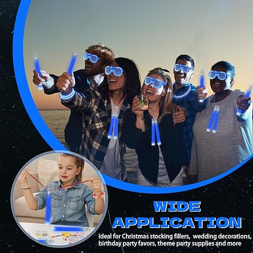 Miniatura 6 de Chitidr Juego de 124 piezas de suministros de fiesta azules que brillan en la oscuridad, incluye 100 varillas brillantes, 12 varillas de brillo