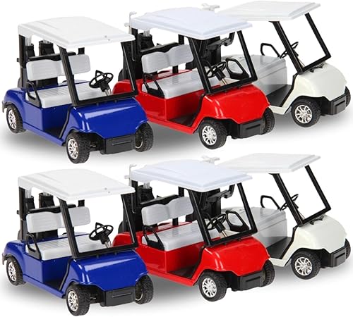 6 Pack Bundle: 4 ½ "Carrito de golf Modelo de metal fundido Juguete Vehículo (Rojo/Blanco/Azul)