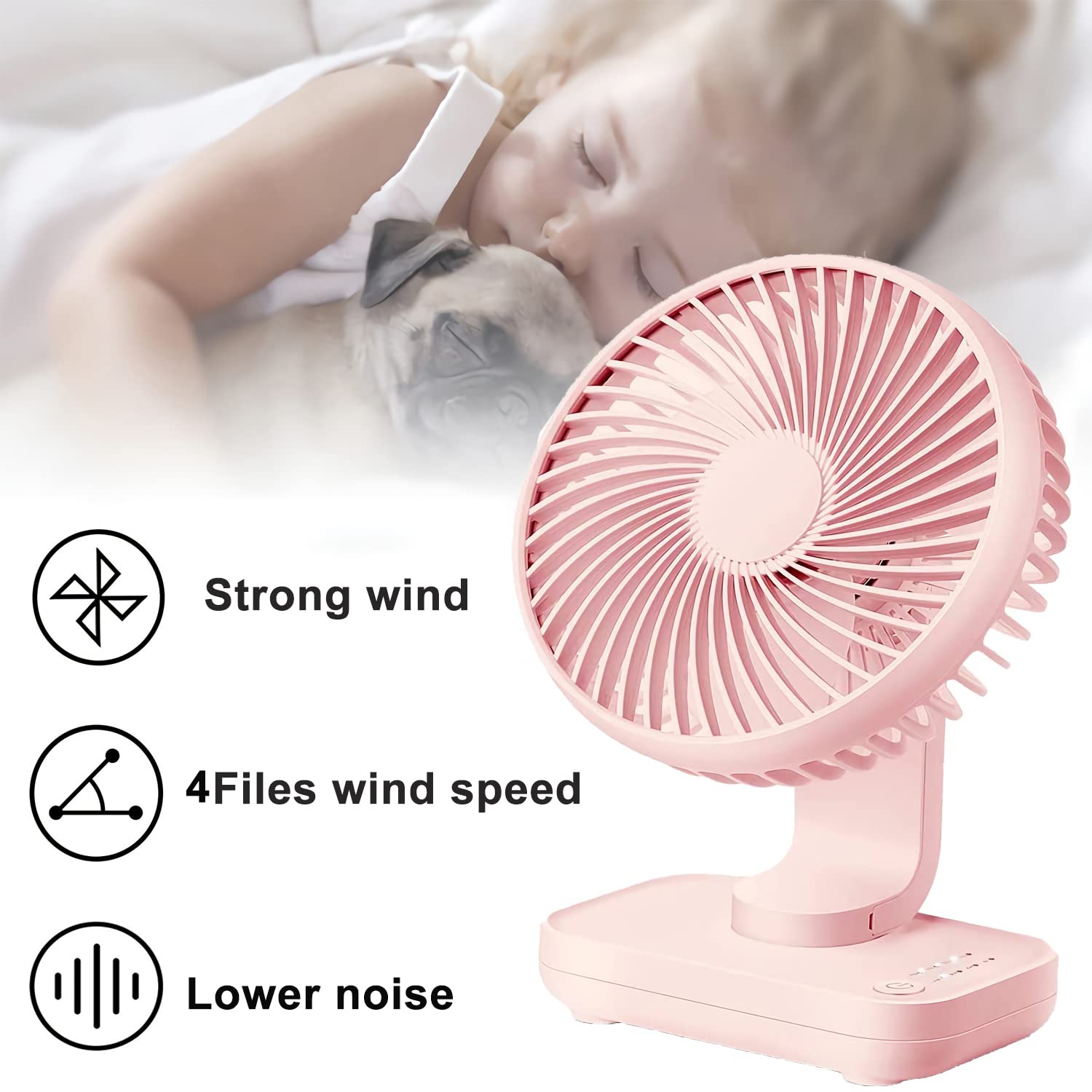 Panlom USB Desk Fan 5.4" Inch 4 Speeds Cooling Quiet Operation 90