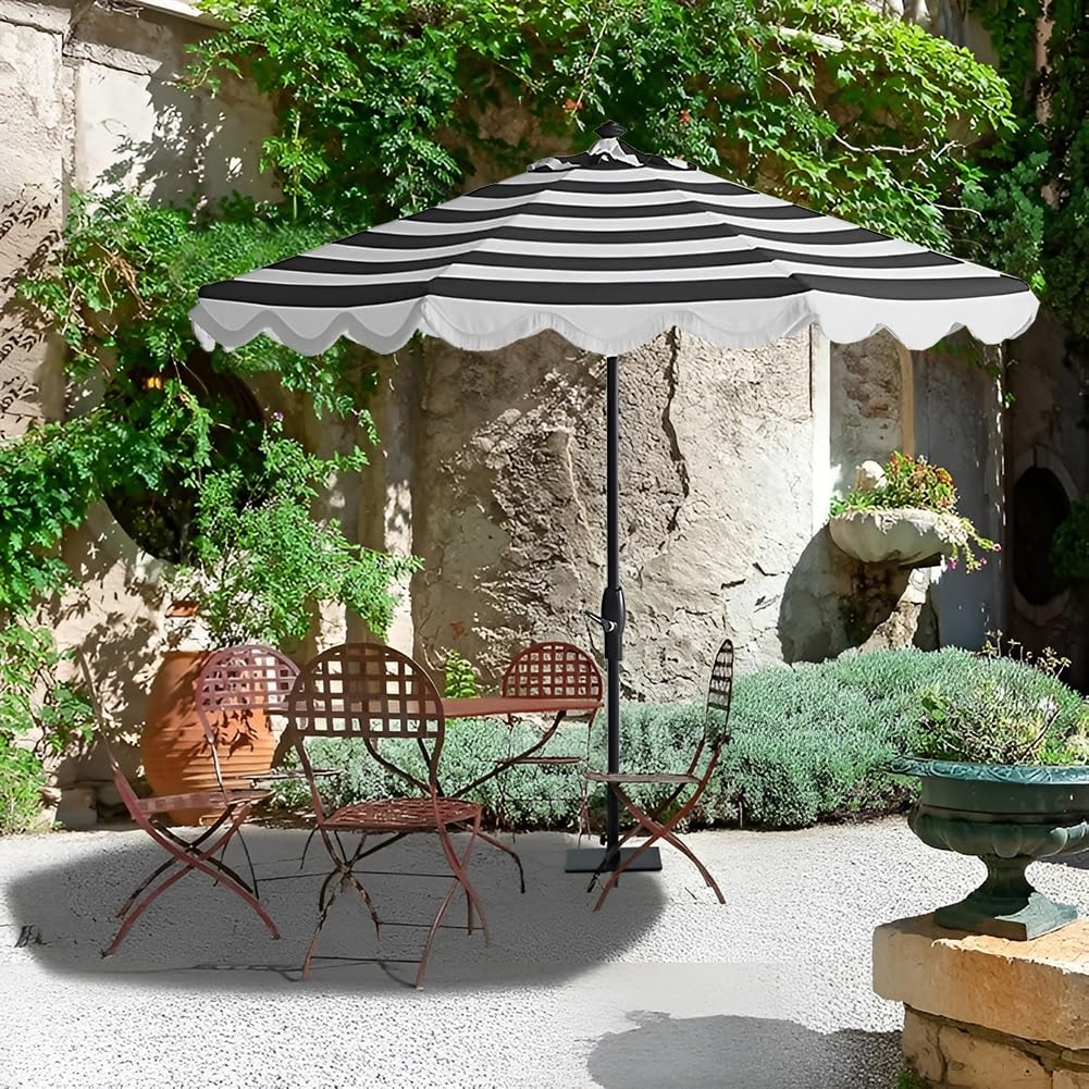 black scalloped patio umbrella Amazon.com: UYCVT 270Cm Scalloped Patio Parasol Outdoor Table Umbrella with  Crank 8 Sturdy Ribs Retro Sunshade Umbrella for Lawn Pool Deck-Black-270cm/8.8ft  : Patio, Lawn & Garden