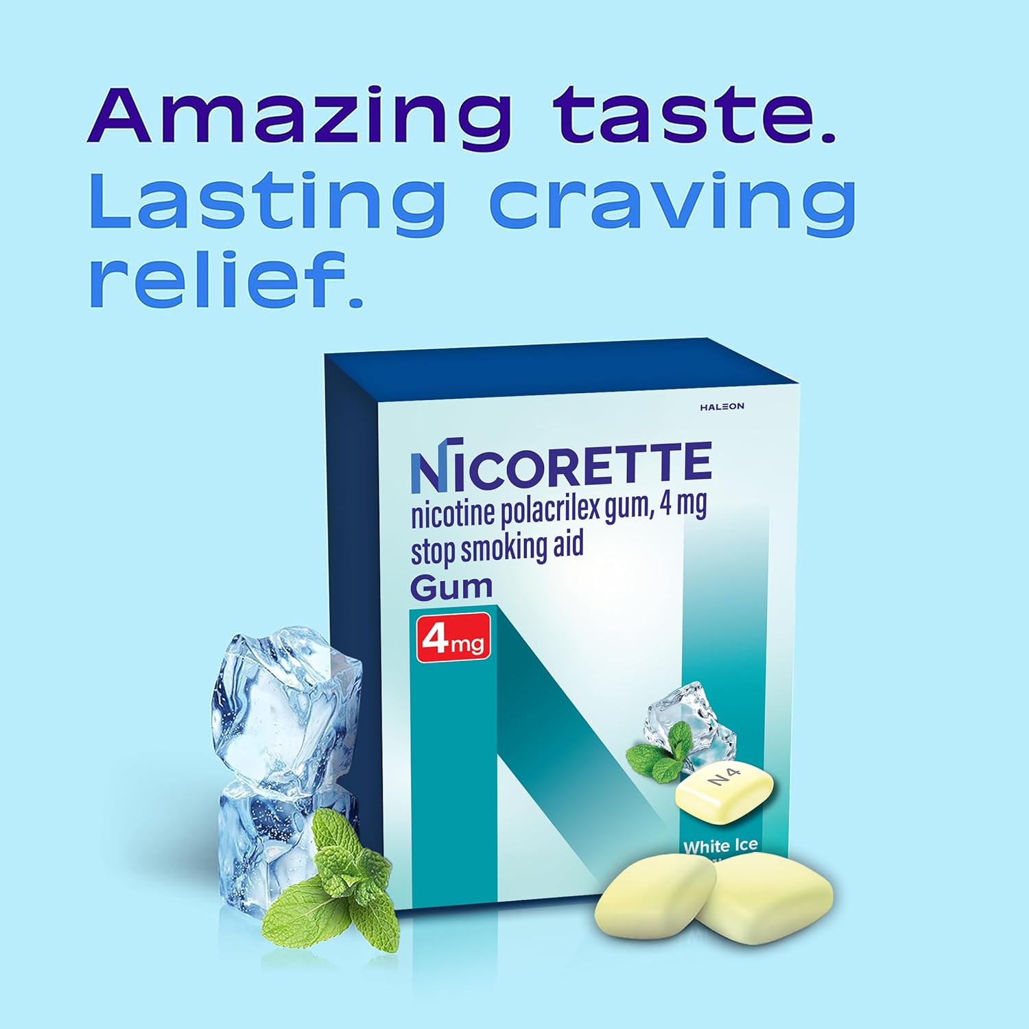 Nicorette Nicotine Gum Stop Smoking Aid, 4 mg, White Ice Mint Flavor - 100 Count (Pack of 2)
