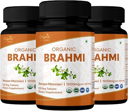 Organic Spree Brahmi 120 Tablets - Bacopa monnieri - 60 Days Supply - Supports Memory, Focus & Daily Wellness* | USDA Organic, GMP Certified - Pack of 3