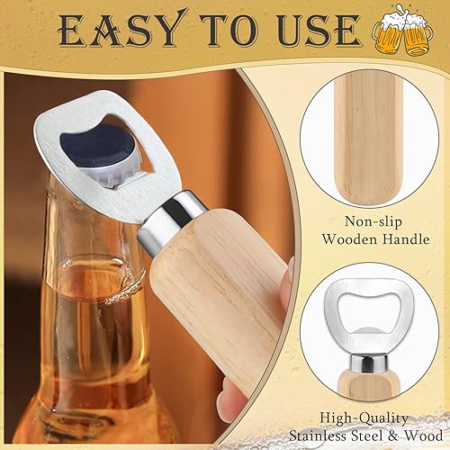 Miniatura 5 de Paquete de 10 abridores de botellas de madera de acero inoxidable, mango de madera, abridor de cerveza, barman para bebidas, abrebotellas para el