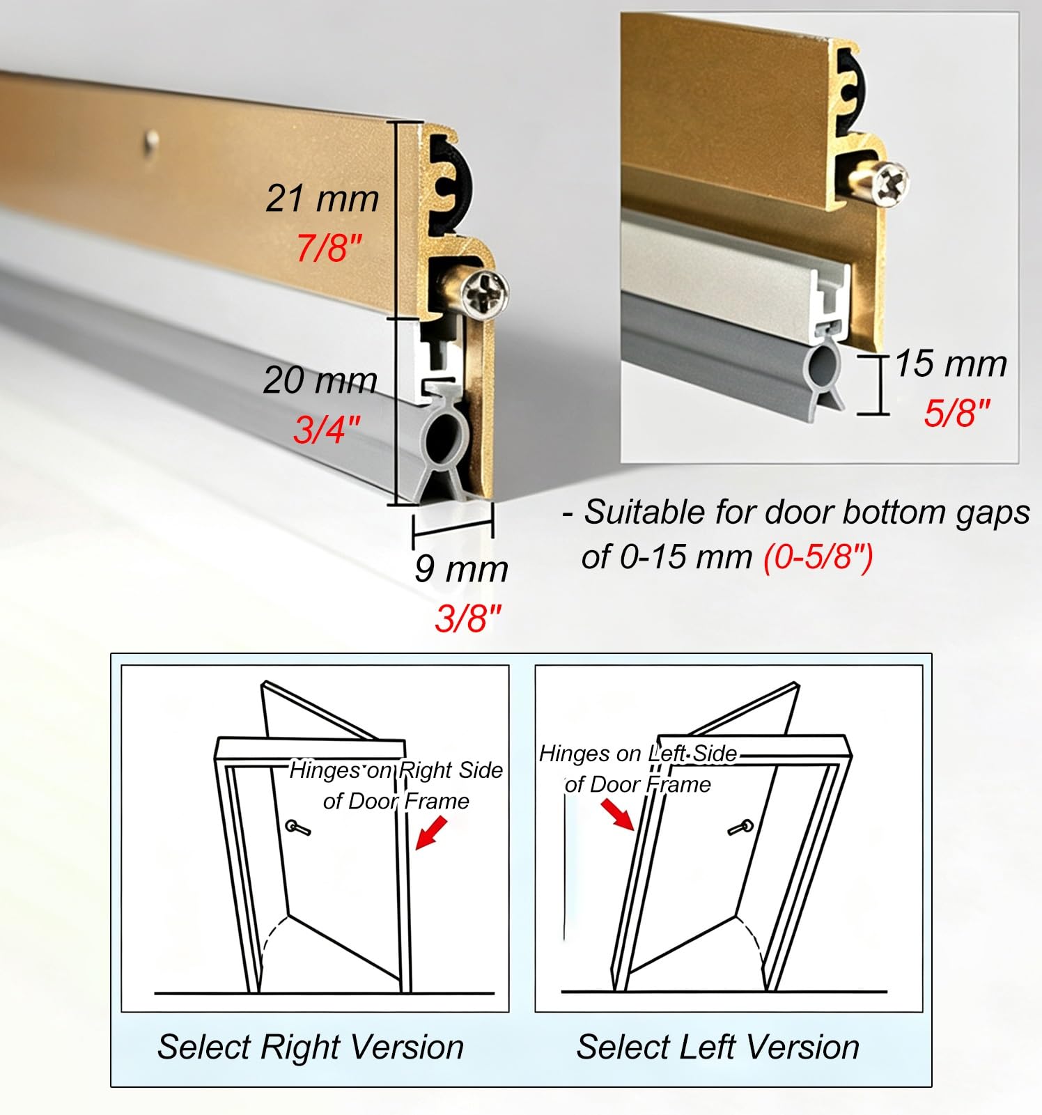 Paraspifferi Sottoporta Kit di Ferramenta La Guarnizione Inferiore Della Porta Automatico | Guarnizione per Porta Insonorizzata e Personalizzabile Contro Polvere, Luce e Roditori(Right,75cm(29 1/2"))