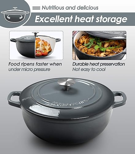 Miniatura 3 de EDGING CASTING Hornos holandeses de hierro fundido esmaltado con tapa de doble asa, horno de pan de hierro fundido, adecuado para estufas variadas,