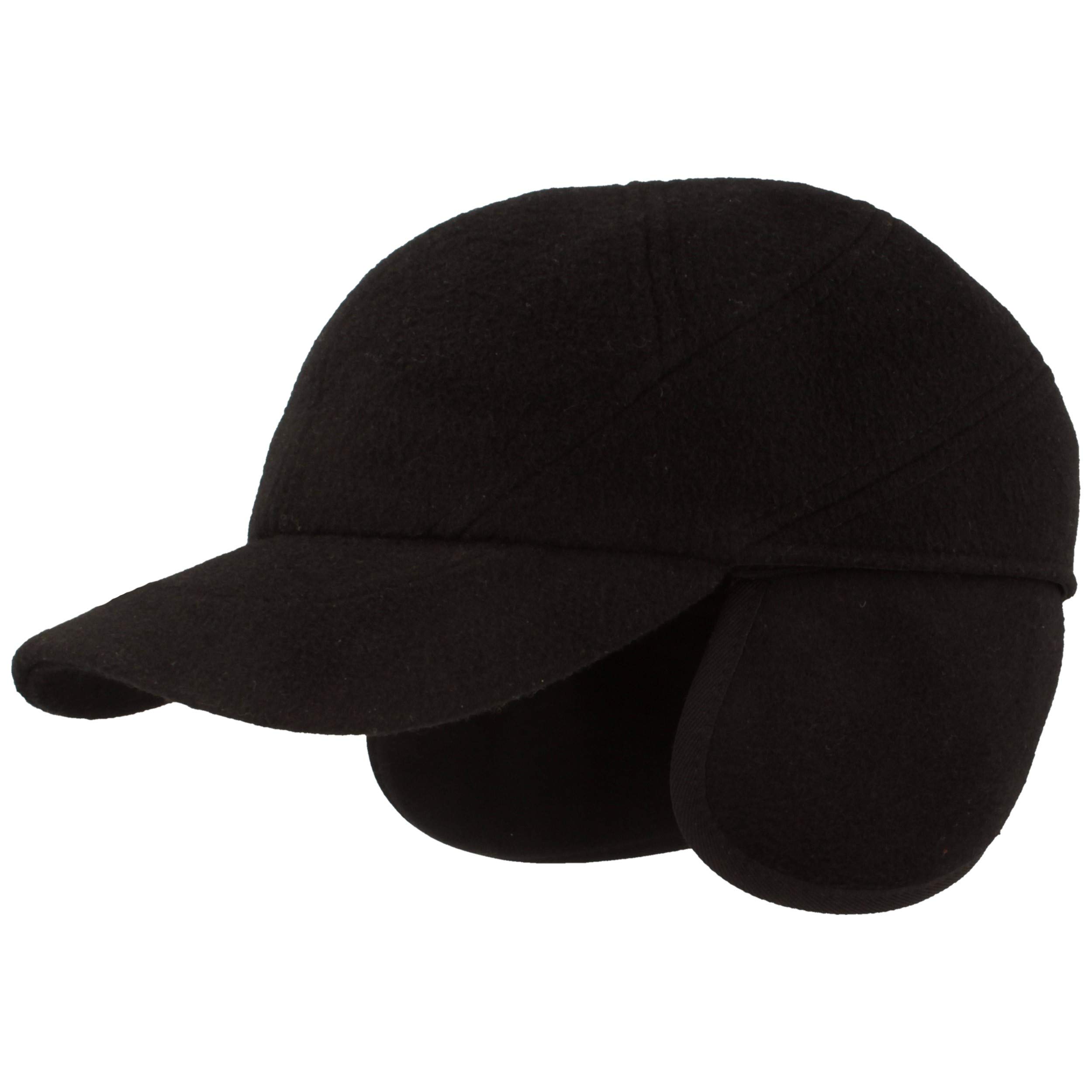 Gorra de béisbol ancha para invierno, gorra de béisbol con membrana de teflón y protección para los oídos plegable, de lana con forro acolchado. Negro 60
