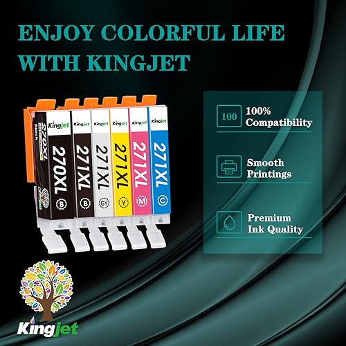 Miniatura 5 de Kingjet Paquete de 18 cartuchos de tinta de repuesto PGI-270XL CLI-271XL para impresora Canon 270-271, paquete combinado compatible con impresoras