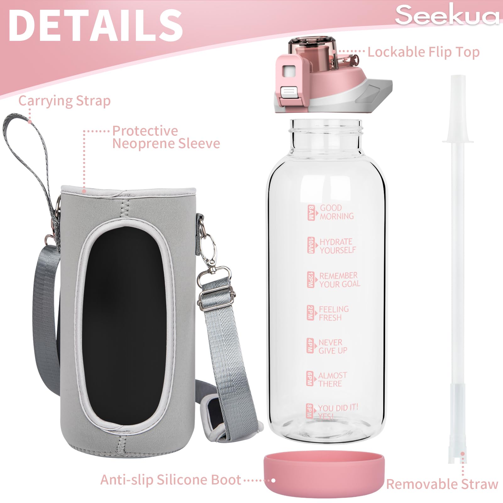 Minghaoyuan Drinkfles, sport, 2 liter waterfles, met tijdmarkering en Minghaoyuan Drinkfles, sport, 2 liter waterfles, met tijdmarkering en