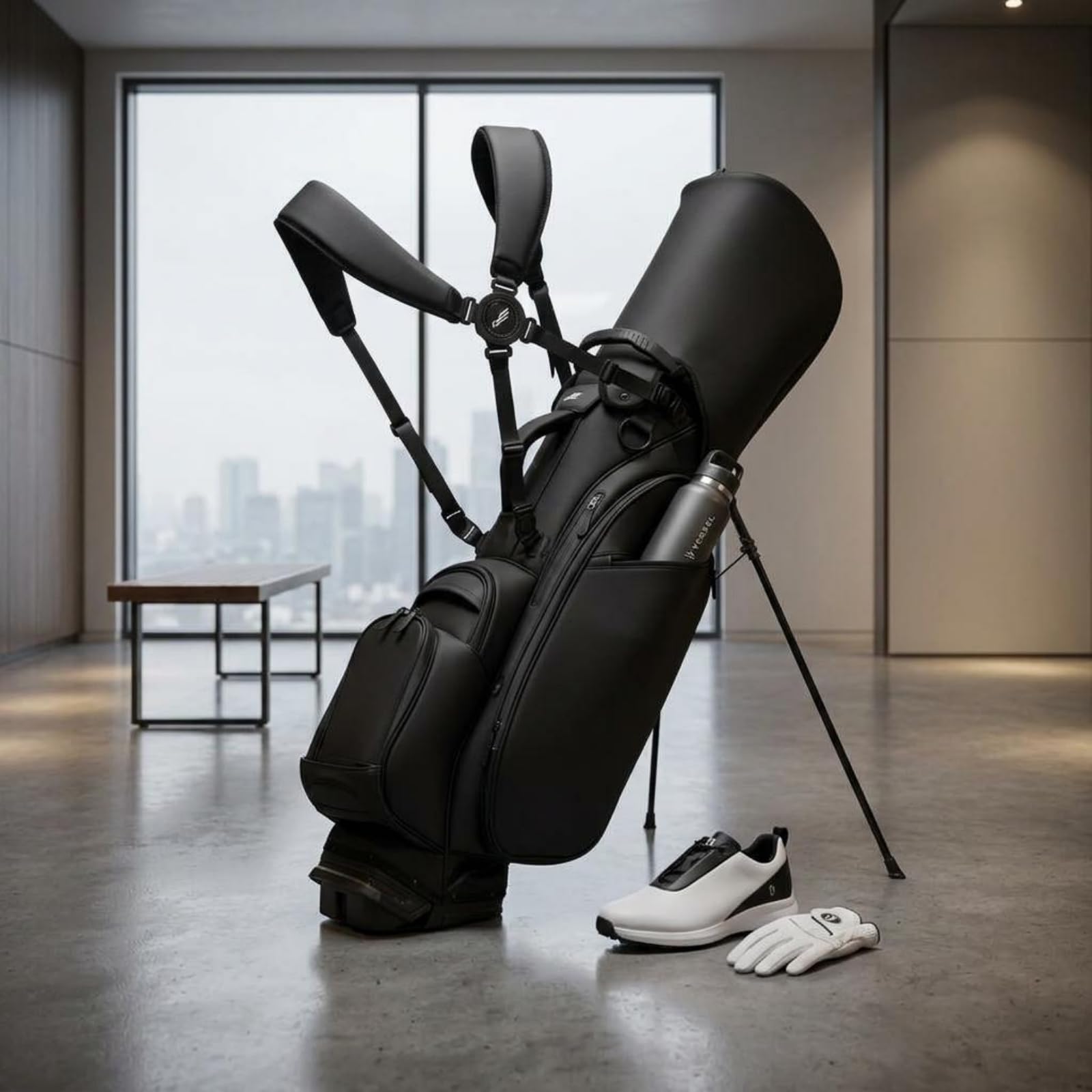 Milageto Golf Standbag Golftasche Schlägertasche Trägertasche aus Mattem PU mit Ständer Isoliertem Fach Und Mehreren Fächern für Training Reise Driving Range Alltag, Schwarz