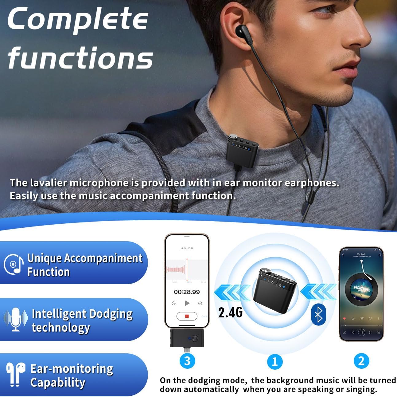 M9 Wireless Lavalier Microphone for iPhone(14/15/16)/Android Cellphone, Portable Mini Lapel Mic, 328ft Transmission, Phone Microphones for Record,Podcast, Vlogs, YouTube, Tiktok (Black ( 2TX+1RX))