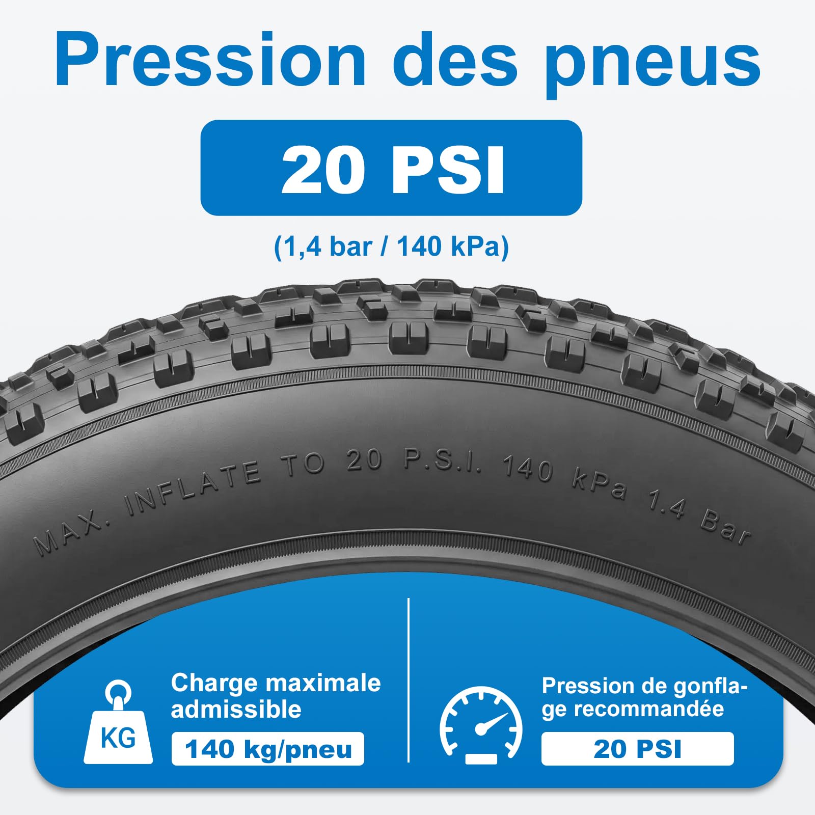 Pneu pliable 20 x 4,0 avec chambre à air pour vélo électrique ENGWE L20/L20 Boost