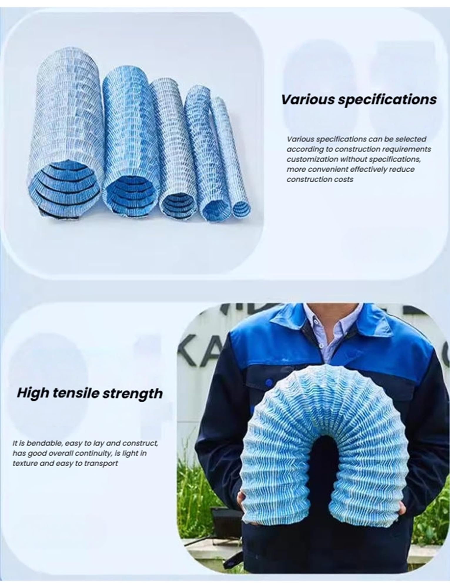 Tuyau de Drainage français, Tuyau Flexible perforé avec Tissu Non tissé, tuyaux, kit des Terres(8cm/3.2in Long 300cm(9.8ft))